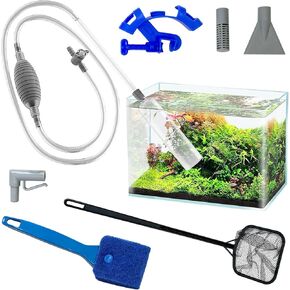 PINVNBY Aquarium Vacuum Gravel Cleaner Kit Manually Fish Tank Cleaner with Fish Net & Fixture Clamp Fish Tank Water Changer Aquarium Siphon Sand Cleaning for Various Tank Sizes
