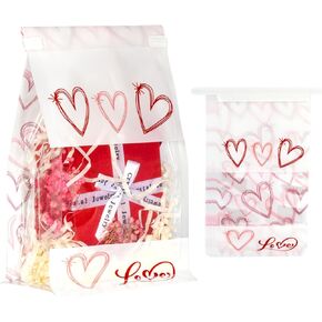AISunGoo 28 Pcs Valentines Day Gift Bags With Tin Tie Lock for Kids Class Parties, Treat Bags for Valentines Party Favors