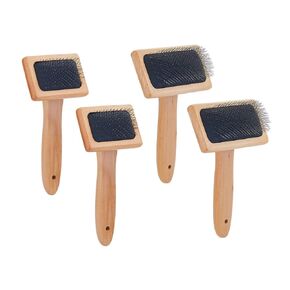 4Pcs Wool Brush Hand Carders Slicker Brush Needle Felting Brush with Solid Wood Handle Wheat Color for Dogs Spinning and Weaving Craft Felt Project