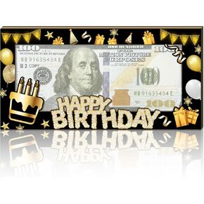 1PCS Birthday Money Holder for Cash Gift, Happy Birthday Black Gold Wooden Money Holder for Cash, Birthday Cash Card Box Envelope, Black Gold Birthday Party Decorations for Boys