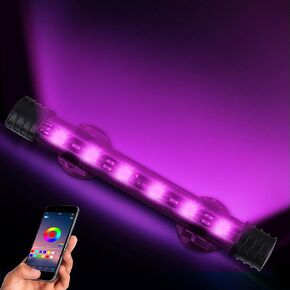 Smart App-Controlled RGB LED Aquarium Light with 16 Million Colors & 12 Dynamic Effects, Underwater Fish Tank Light with Timer, Submersible LED Lights with Adjustable Brightness and Speed -7''