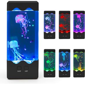 Jellyfish Lamp, LED Jelly Fish Aquarium Tank Night Light 7 Color Changing Mood Lamp for Home Office Decor, Birthday Christmas Gifts for Kids Women Men Square（Black）