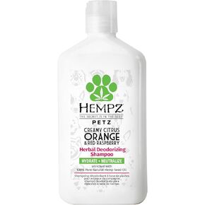 Hempz Petz Dog Shampoo, Creamy Citrus Orange & Red Raspberry Herbal Deodorizing Cleanser, 17 oz.