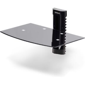 StarTech.com Floating Wall-Mounted AV Shelf, Adjustable Height Shelf for Under TV AV Equipment, Tempered Glass Shelf