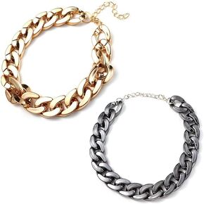 Pokinge 2PCS Lightweight Braided Dog Neck Chain, Plastic Cool Link Dog Collar Pet Chain Collar, Cute Fashion Pet Collar for Pit Bulldog (Black Rose Gold)