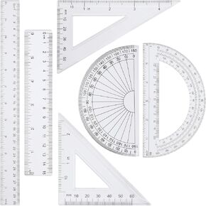 6 Pieces Geometry Plastic Ruler Set, Ruler Set Includes Protractor Triangle Rulers and 12 Inch 6 Inch Straight Ruler, Math Drafting Ruler Kit Clear Plastic Ruler Geometry Set for School and Office
