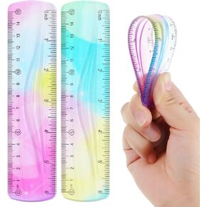 Small Ruler 6 Inches, 2 Pack 6 Inch Ruler Plastic, Soft Flexible Ruler for School, Classroom, Office, Kids & Adults (6 Inch, Colorful)