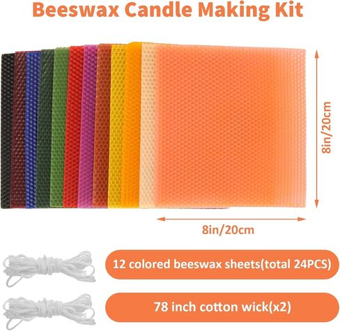 GBACHOOSE 24PCS Beeswax Candle Making Kit 8x8 Inch Beeswax Sheets for Candle Making, 12 Colorful Beeswax Sheets Create Your Own Unique Candles in Saudi Arabia