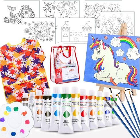 J MARK Pain Set for Kids – Acrylic Kids Painting Kit with Storage Bag, Washable Paints, Easel, Canvases, Brushes and More, Complete Kids Painting Set in Kuwait