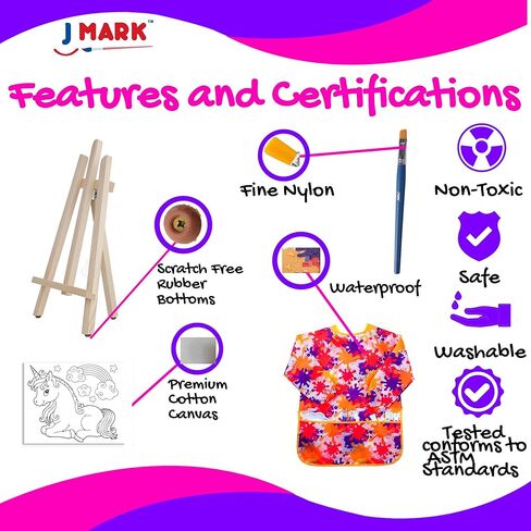 J MARK Pain Set for Kids – Acrylic Kids Painting Kit with Storage Bag, Washable Paints, Easel, Canvases, Brushes and More, Complete Kids Painting Set in Kuwait