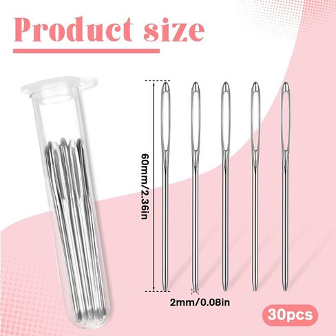 30 PCS إبر خياطة الإبر تطريز 2.36 '' إبر الكروشيه العيون الكبيرة إبرة الفولاذ المقاوم للصدأ الغزل in Saudi Arabia
