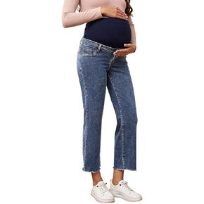 SHENHE Women's Maternity Jeans Over Belly High Waist Raw Hem Comfy Stretch Jeans Denim Pants in Kuwait