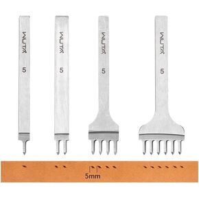 WUTA 2nd Generation Leather Hole Punch Tool Silver Pricking Iron Hole Punche Prong Tooth Lacing Diamond Stitching Chisel Set for DIY Leather Craft Kits (5mm 1/2/4/6)