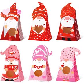 Plauthus 48 Pcs Valentine Candy Boxes with Window (Non-candy)，Heart Gnome Design (6 Designs)，Valentine Party Favors Treat Boxes for Cookie, Candy, Snack, Bakery Boxes