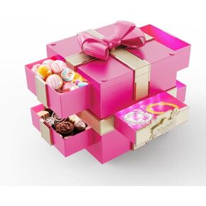 IMAGIC TOWN Pink Gift Boxes with Bows and Glitter Accents