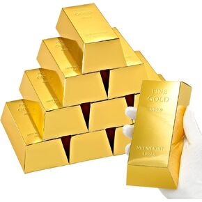 UnicoPak 10 Pack Gold Bar Party Favor Gift Boxes Treasure Hunt Chocolate Coins Candy Boxes Treat Boxes for Pirate Casino Golden Birthday Money Gifts Themed Party