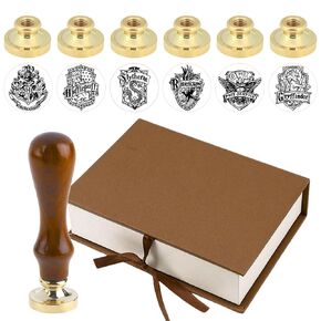 Pack of 6 Wax Seal Stamps – Wax Seal Stamp Harry Potter 6PCS and 1 Wooden Hilt Harry Potter Kit Sealing Vintage Set for Postcard Invitation Letters Gifts Envelope Crafts and DIY