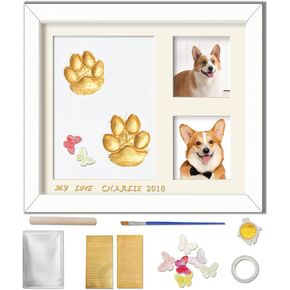 Dog Paw Print Kit, Pet Cat Paw Printing Impression Kit With Paint Dec, Soft Clay Footprint Kit Keepsake, Wooden Pawprint Ink Memorial Picture Photo Frame, Personalized Diy Gift For Pet Lover (White)