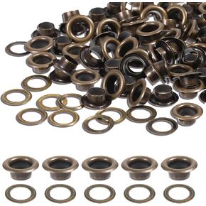 Piriuuo 200 Sets Eyelets and Grommets, 3/16 Inch Metal Eyelets with Washer 5mm Brass Eyelets Grommets for Fabric Brass Grommets for Repairing Canvas Shoes Bags Clothing Leather (Brass)