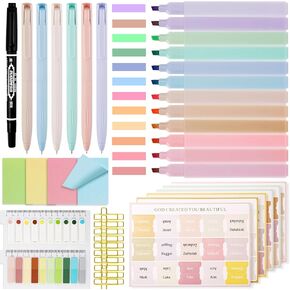 41 Pcs Bible Journaling Kit, Bible Study Supplies,Journaling Supplies for Women Office School 12 Pastel Bible Highlighters,90 Bible Tabs Set, 10 Paper Clips, 6 Smooth Bible Pens and More