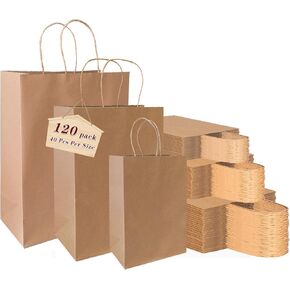 vanhel 120 pack Kraft Paper bags with Handles,Assorted Sizes Gift Bags Bulk Kraft Paper Bags, Weeding,Birthday, Favor,Party,Retail Merchandise Bags…