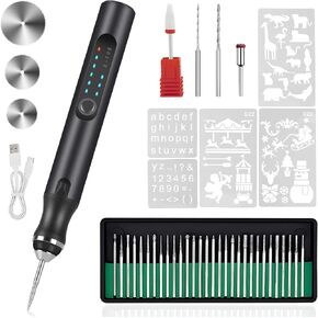 Electric Engraving Pen with 37 Bits, USB Rechargeable Cordless Engraving Machine, Portable DIY Rotary Engraver for Jewelry Wood Glass Stone Carving (Black)