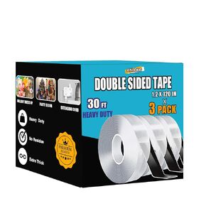 Double Sided Tape Heavy Duty (3 Pack), 1.2 Inch x 30 FT， Clear Extra Large Nano Tape, Double Sided Adhesive Tape for Walls, Posters, and Carpet Tape, Removable