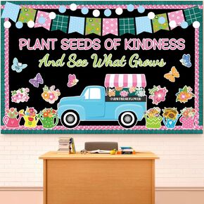 Spring Bulletin Board Decoration Plant Kindness Bulletin Board Set Spring Truck Flower Classroom Decorations Floral Butterfly Cutouts for Back to School Office Chalkboard Wall Door Decor Supplies