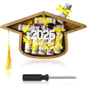 Graduation Money Box Gift Graduation Cap Money Holder Class of 2025 Wooden Cash Box with Tassels Graduate Fund Cash Holder Gift DIY for Grad Party Supplies High School College Decor