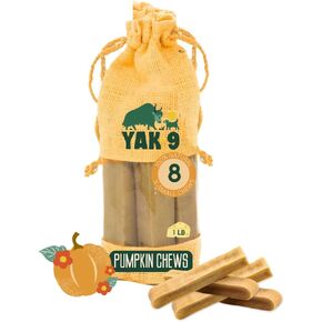 Yak9 Cheese Dog Chews, High Protein Treats, Natural, Rawhide Free, Long Lasting with Vitamins & Minerals, Extra Small Size, Pumpkin, 8 PC, 1lb