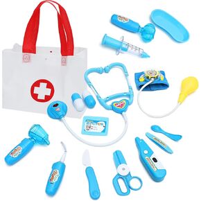 16 Pieces Doctor Kit for Kids Toys Pretend Play Medical Kit with Medical Handbag and Stethoscope for Toddlers Boys Girls Aged 3+, Blue