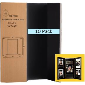 PJ Goods 10 Pcs (36 x 48 inches) Black Tri Fold Poster Board for Science Fair Presentation Displays, School Projects, Business Displays, 4H, Sports, Graduation/Senior Night Lightweight and Foldable