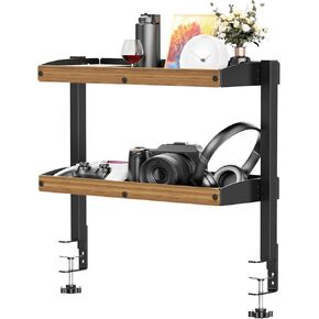 Clamp-on Desk Shelf 16 "، سطح مكتب ثنائية المستويين أو تحت وحدة رفوف المكتب مع صينية تخزين حديثة قابلة للتعديل لإكسسوارات الجدول وأجهزة الألعاب ومؤسسة المكتب