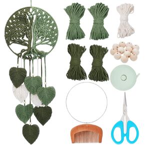 ACRNIGHEET DIY Macrame Kit for Adults Beginners Handmade Green Leaves Tree of Life DIY Boho Macrame Wall Hanging Ornaments with Macrame Supplies Macrame Wall Hanging Kit for Home Decor