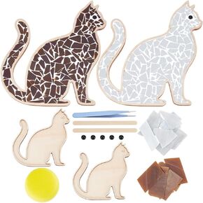 WEBEEDY 2 Sets Lovely Cat Animal Mosaic Kits,DIY Mosaic Glass Pieces Arts and Crafts Coaster Kit for Adults Beginners,Handmade Home Decoration Gifts Mosaic Coaster Handicrafts Gift
