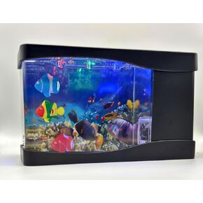Cute Mini Fish Tank by c & d pets - Small Aquarium with Moving Artificial Fish, Toy Fish Tank for Kids, Babies, and Cats - Miniature Fish Aquarium Lamp for Home, Office, or Night Light Use