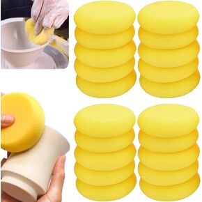 Round Pottery Sponges for Clay Crafts,Pottery and Ceramics,Versatile Paint Sponges for Face Painting,Shoes Leather Care and More (20, Yellow)