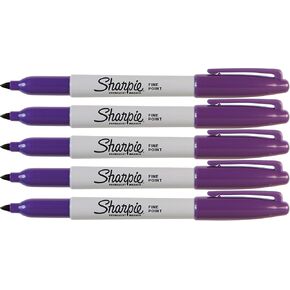 Sharpie Purple Markers, Fine Point Tip, Permanent Markers, 5-Count