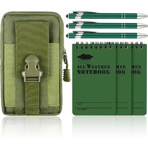 7 PCS Waterproof Notebook, 3 x 5 Inch Pocket Notebook with Waterproof Weatherproof Pen and waterproof Multifunctional Waist Pack for Outdoor Activities Recording (Army Green)