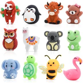 12Pcs 3D Animal Silicone Focal Beads for Pens，Beaded Pen Supplies，Focal Beads Bulk for Making Keychain Handmade Crafts