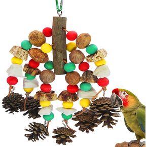 MQUPIN Parrot Toys,Nuts Nutrient-Rich Bird Toys,Natural Wooden Parrot Cage Bite Toy,Cockatoo Toys Containing Cuttlefish Bones,Pine Cones,Wooden Mangoes and Carambola for African Greys,Cockatoo,Budgie