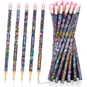 Rumia 40 Pieces Glow Pencils Neon Party Favors Colorful Unsharpened Neon Printed Wooden Pencils with Eraser Glow in the Dark Fun Pencils Drawing Pencils for Neon Birthday Party School Office Supplies
