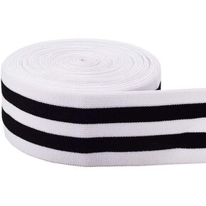 BENECREAT 2 inch 5.5 Yards White and Black Striped Elastic Band for Waistband and Sewing Craft Project