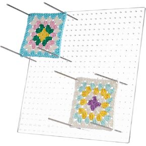 NiHome Clear Acrylic Crochet Blocking Board Kit for Crochet, Weaving, Craft Projects, 11"x11" with 529 Precisely Spaced Holes and 20 Stainless Steel Pins, Suitable for Beginners and Craft Enthusiasts