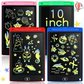 4 Pieces 10 Inch LCD Writing Tablet Doodle Board Electronic Toy Colorful Screen Doodle Drawing Pad for Kids Erasable Reusable Drawing Tablets Educational Learning Toy Christmas Gift(Black Frame)