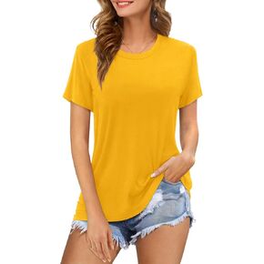 Womens Short Sleeve T Shirts Cotton Crewneck Shirts Trendy Solid Basic Tee Tops Casual Summer Loose Fit T Shirt