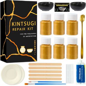 deuvuo Kintsugi Repair Kit Gold, Authentic Kintsugi Repair Kit Bio to Revive Your Broken Ceramic, Pottery, Mug, Bowl, Glass Keepsakes with Ease - Japanese Kintsugi Repair Kit Bio for Beginners