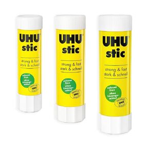 UHU Stic Glue Stick - Solvent Free - Clear Application - 8G/21G/40G - 1 of Each Size - Pack of 3