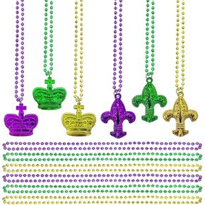 12Pack Mardi Gras Bead Necklaces Colorful Beads Bulk for Adult Women New Year Eve Venetian Carnival Party Supplies(12 Pack)