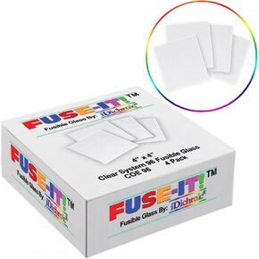 4 Inch Clear System 96 Fusible Glass Squares - 4 Pack, COE 96 - U-Fuse-It